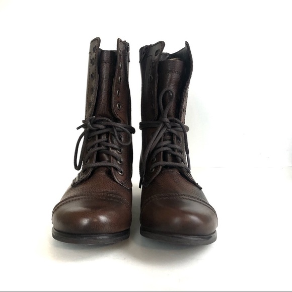 Steve Madden Brown Leather Troopa Combat Boots Sz 8.5 - Picture 2 of 8